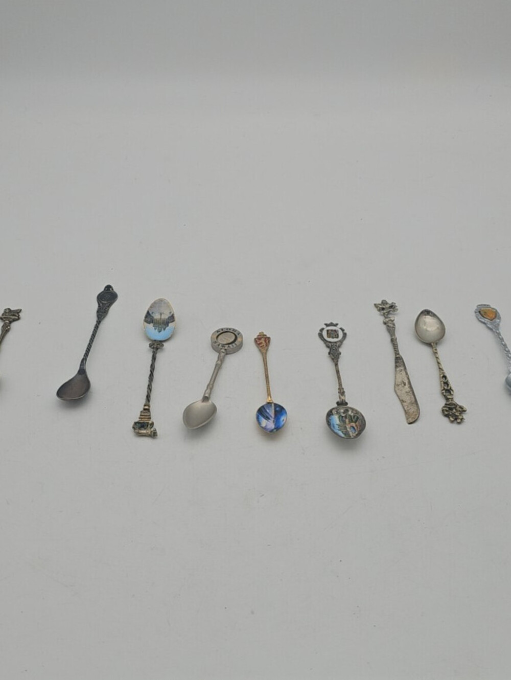 Vintage Souvenir Spoons Lot of 9 Enamel & Mixed Metal Non Checked